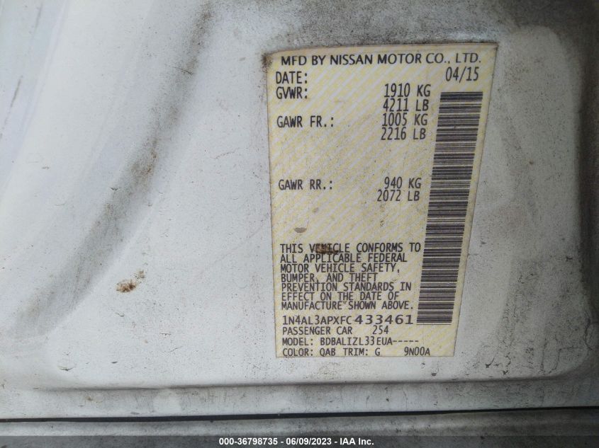 2015 NISSAN ALTIMA 2.5/S/SV/SL - 1N4AL3APXFC433461