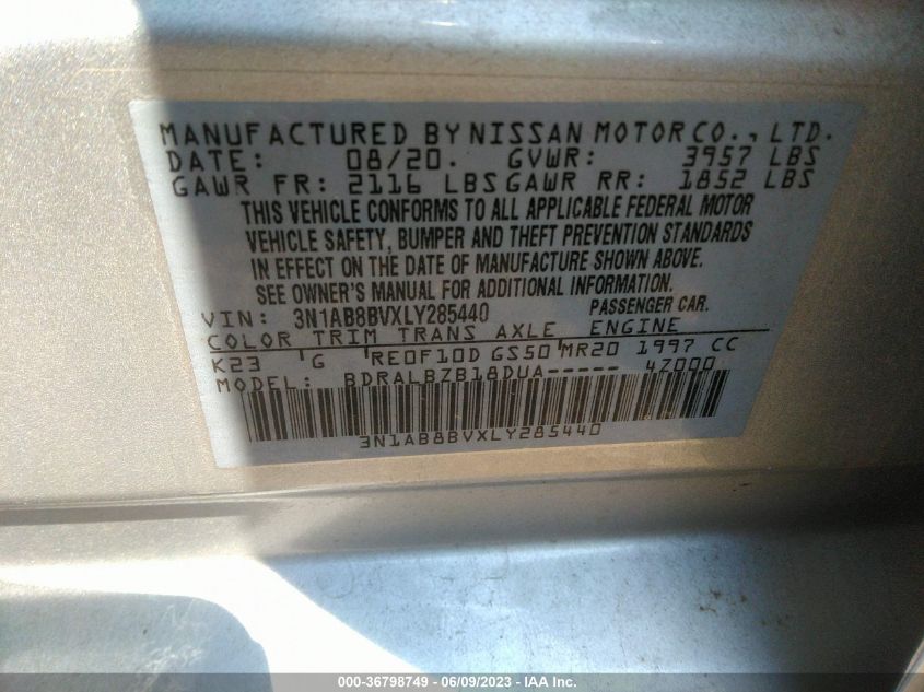 2020 NISSAN SENTRA S - 3N1AB8BVXLY285440