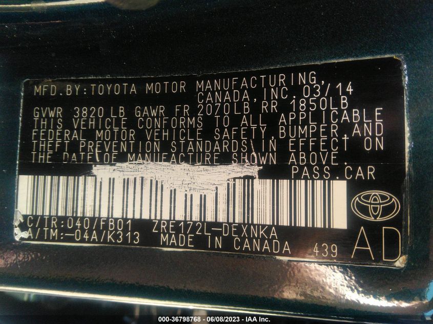 2019 TOYOTA COROLLA L/LE/XLE/SE/XSE - 2T1BURHE3KC126511