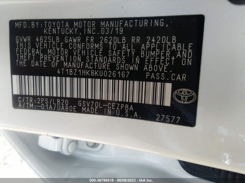 2019 TOYOTA CAMRY V6 - 4T1BZ1HK8KU026167