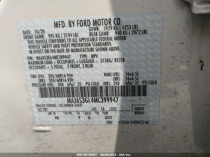 2021 FORD ECOSPORT SE - MAJ6S3GL4MC399994