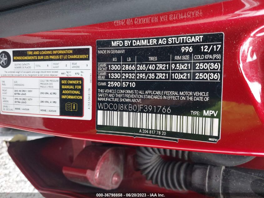 2018 MERCEDES-BENZ GLC AMG GLC 63 S - WDC0J8KB0JF391766