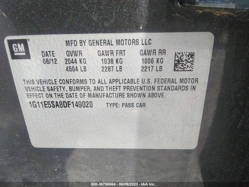 2013 CHEVROLET MALIBU LT - 1G11E5SA8DF149020