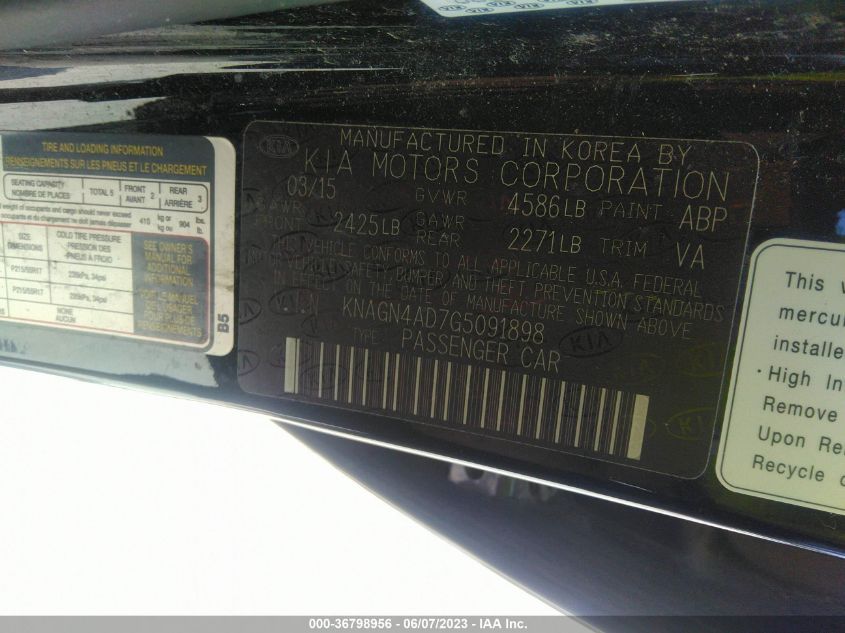 2016 KIA OPTIMA HYBRID - KNAGN4AB7G5091898