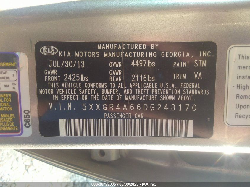 2013 KIA OPTIMA SX - 5XXGR4A66DG243170