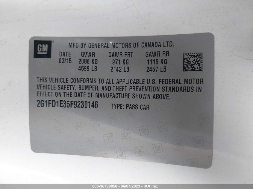 2015 CHEVROLET CAMARO LT - 2G1FD1E35F9230146