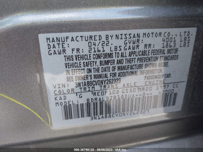 2022 NISSAN SENTRA SV - 3N1AB8CV0NY262329