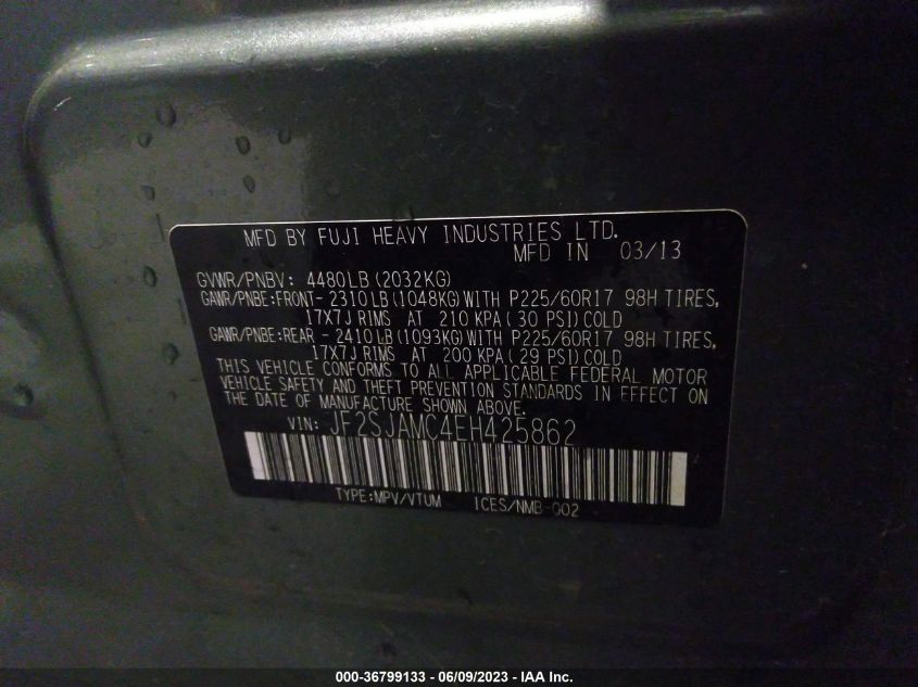 2014 SUBARU FORESTER 2.5I TOURING - JF2SJAMC4EH425862