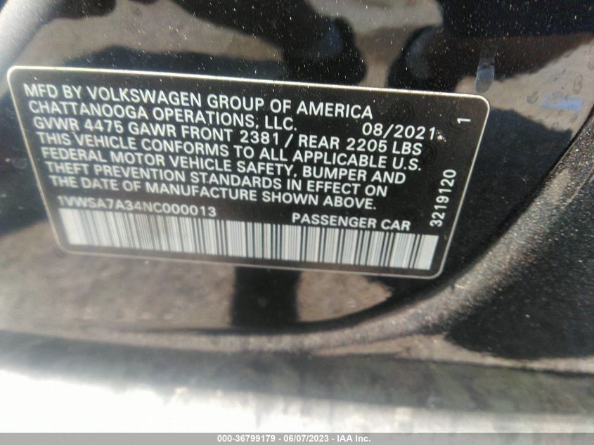 2022 VOLKSWAGEN PASSAT 2.0T SE - 1VWSA7A34NC000013