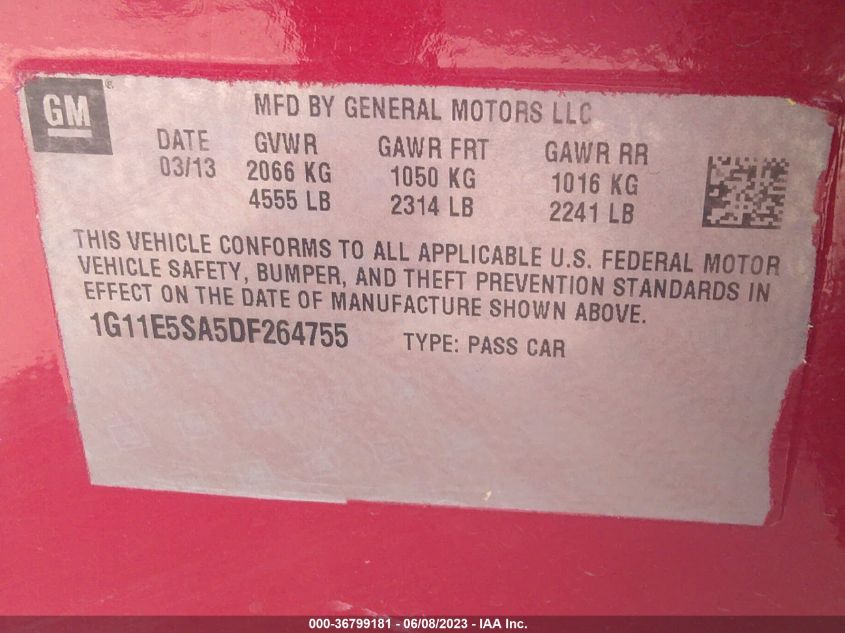 2013 CHEVROLET MALIBU LT - 1G11E5SA5DF264755