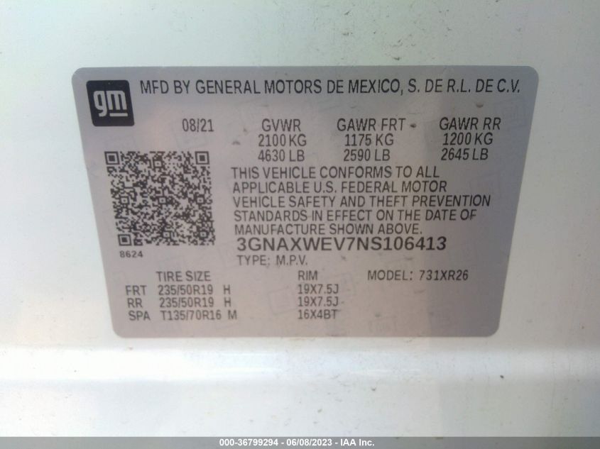 2022 CHEVROLET EQUINOX RS - 3GNAXWEV7NS106413