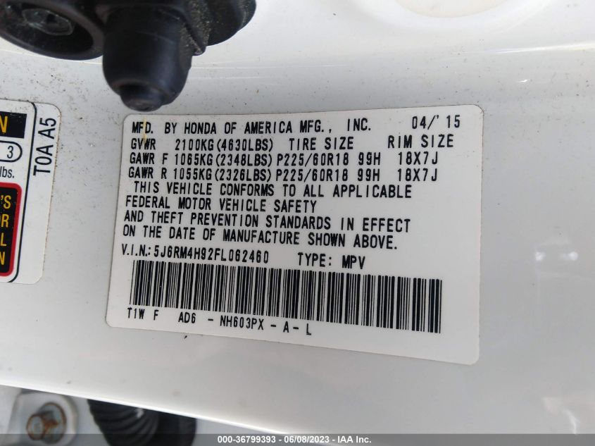 2015 HONDA CR-V TOURING - 5J6RM4H92FL062460