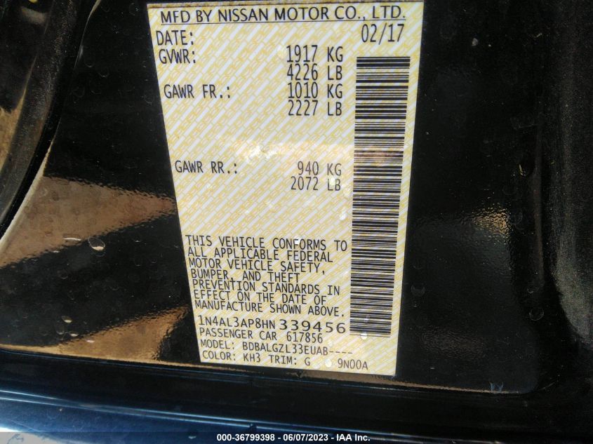 2017 NISSAN ALTIMA 2.5 S - 1N4AL3AP8HN339456