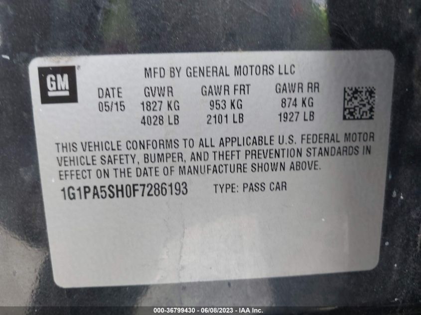 2015 CHEVROLET CRUZE LS - 1G1PA5SH0F7286193