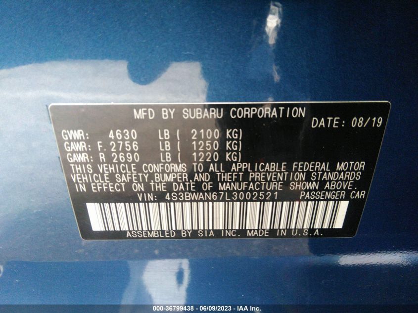 2020 SUBARU LEGACY LIMITED - 4S3BWAN67L3002521