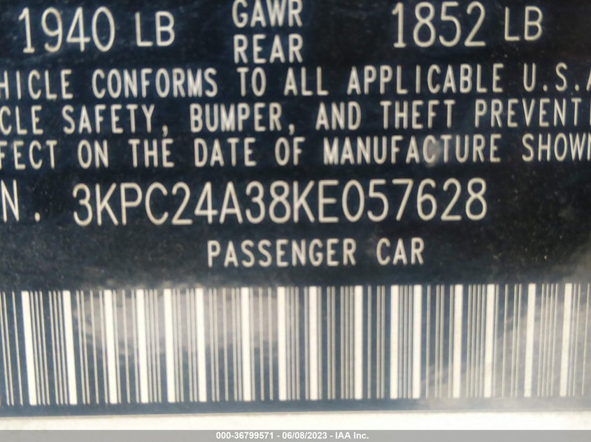 VIN 3KPC24A38KE057628 2019 HYUNDAI ACCENT SEL