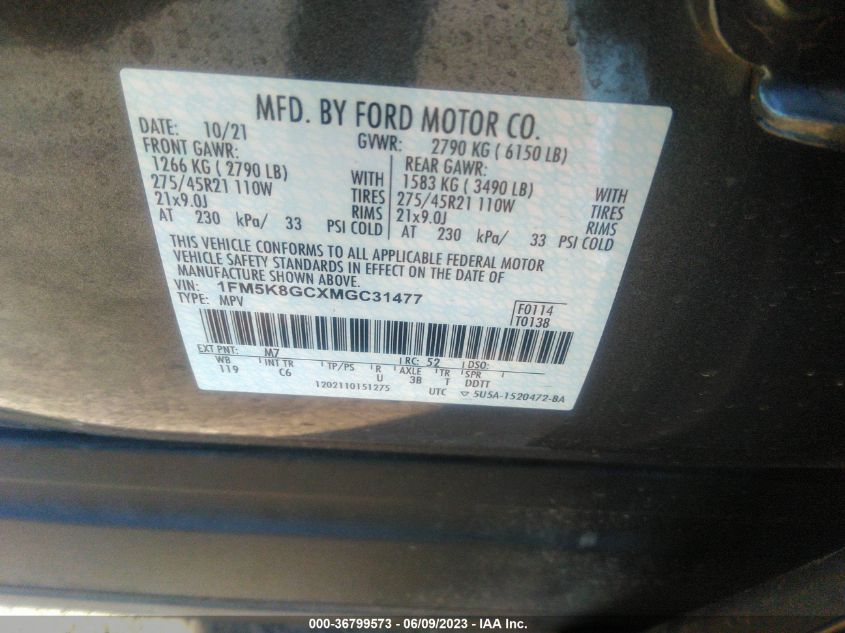 2021 FORD EXPLORER ST - 1FM5K8GCXMGC31477