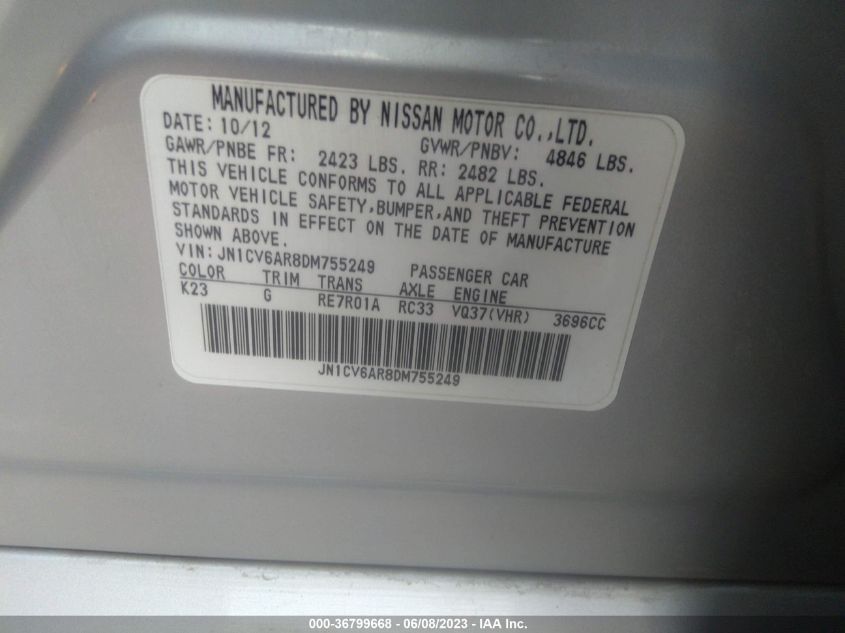 2013 INFINITI G37 SEDAN X - JN1CV6AR8DM755249