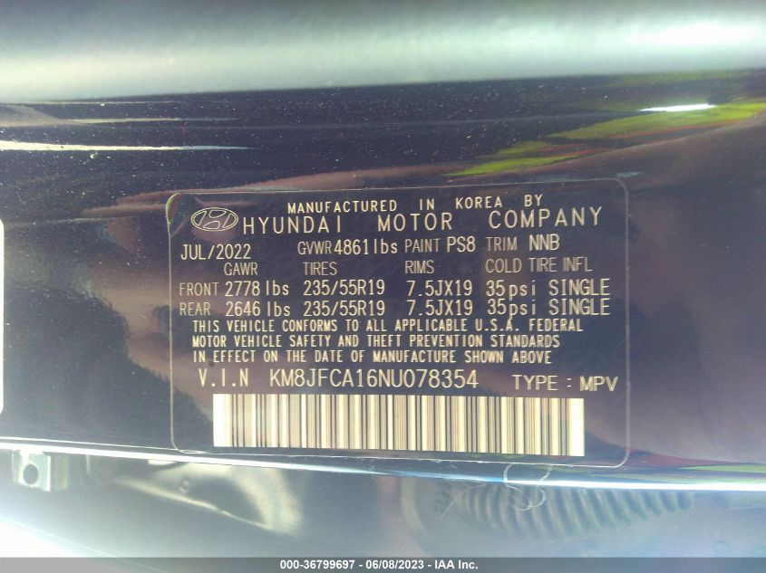 2022 HYUNDAI TUCSON HYBRID SEL CONVENIENCE KM8JFCA16NU078354