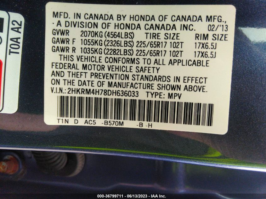 2013 HONDA CR-V EX-L - 2HKRM4H78DH636033