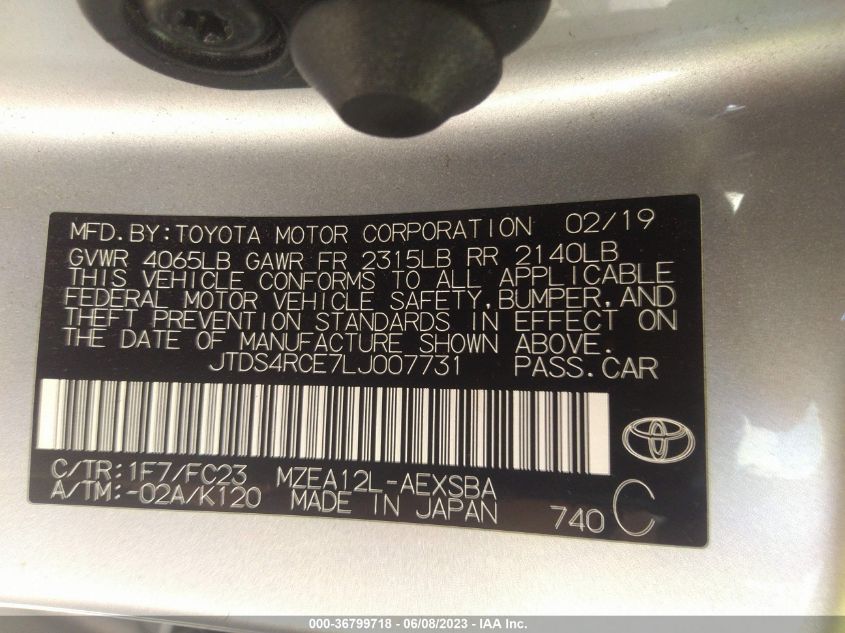 2020 TOYOTA COROLLA SE/NIGHT SHADE - JTDS4RCE7LJ007731