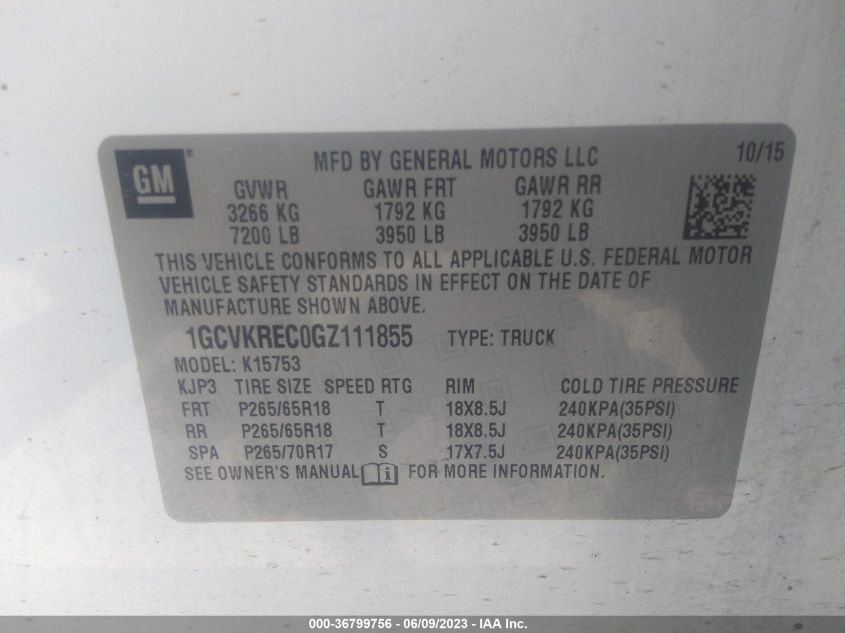 2016 CHEVROLET SILVERADO 1500 LT - 1GCVKREC0GZ111855