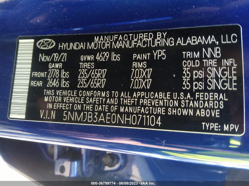 2022 HYUNDAI TUCSON SEL - 5NMJB3AE0NH071104