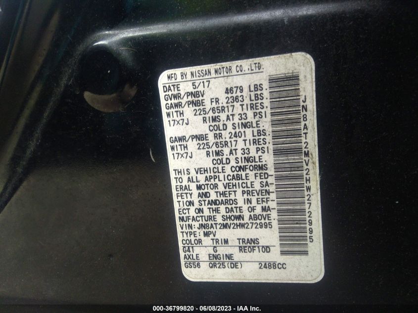 2017 NISSAN ROGUE SV - JN8AT2MV2HW272995