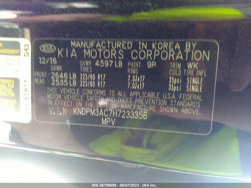 2017 KIA SPORTAGE LX - KNDPM3AC7H7233356