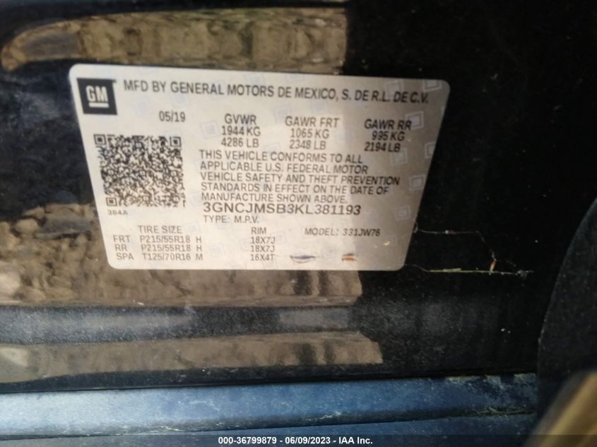 2019 CHEVROLET TRAX PREMIER - 3GNCJMSB3KL381193
