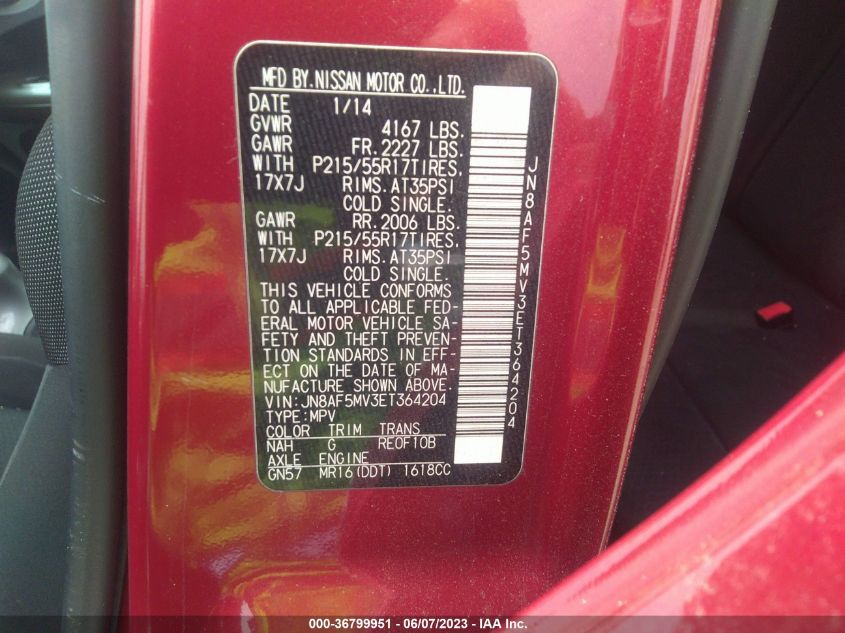 2014 NISSAN JUKE SV - JN8AF5MV3ET364204