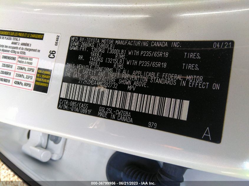 2021 LEXUS RX RX 350 - 2T2HZMDA4MC292732