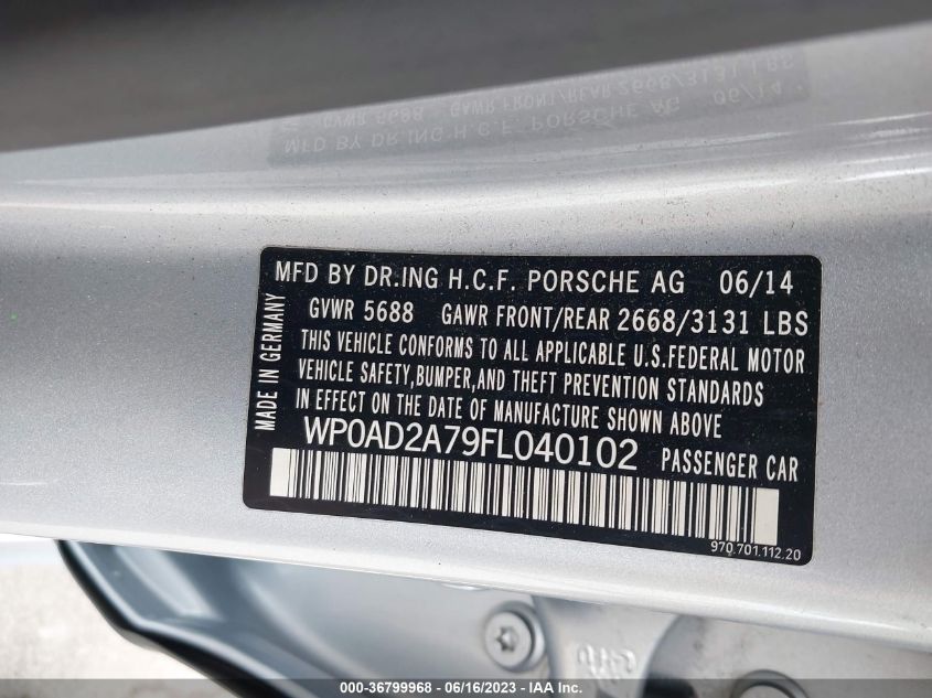 2015 PORSCHE PANAMERA - WP0AD2A79FL040102