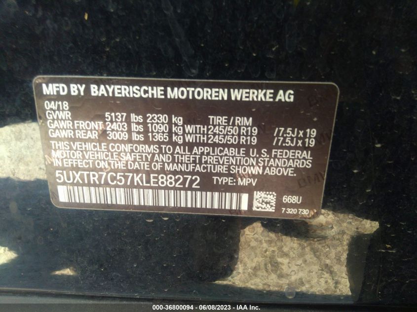 5UXTR7C57KLE88272 2019 BMW X3, photo no. 9