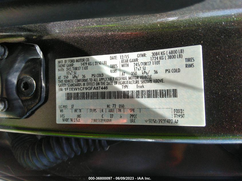 2016 FORD F-150 XL/LARIAT - 1FTEW1CF9GFA87446