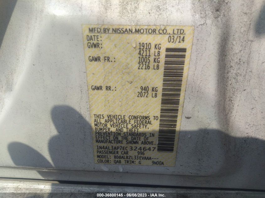 2014 NISSAN ALTIMA 2.5 S - 1N4AL3AP7EC324647