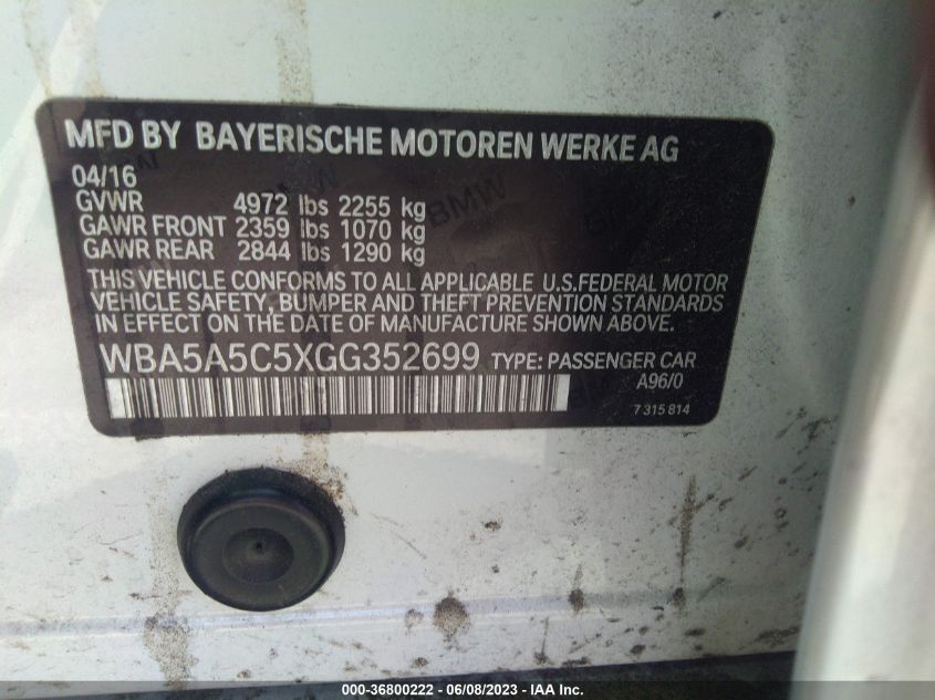 2016 BMW 5 SERIES 528I - WBA5A5C5XGG352699