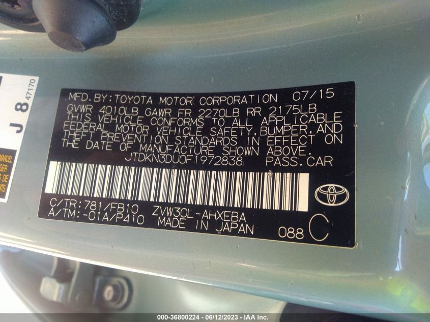 2015 TOYOTA PRIUS FOUR - JTDKN3DU0F1972838