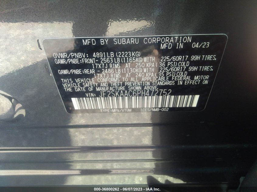 2023 SUBARU FORESTER - JF2SKAAC6PH472752