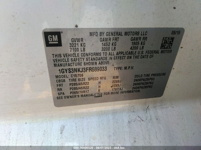 2015 CADILLAC ESCALADE PREMIUM - 1GYS3NKJ3FR689033