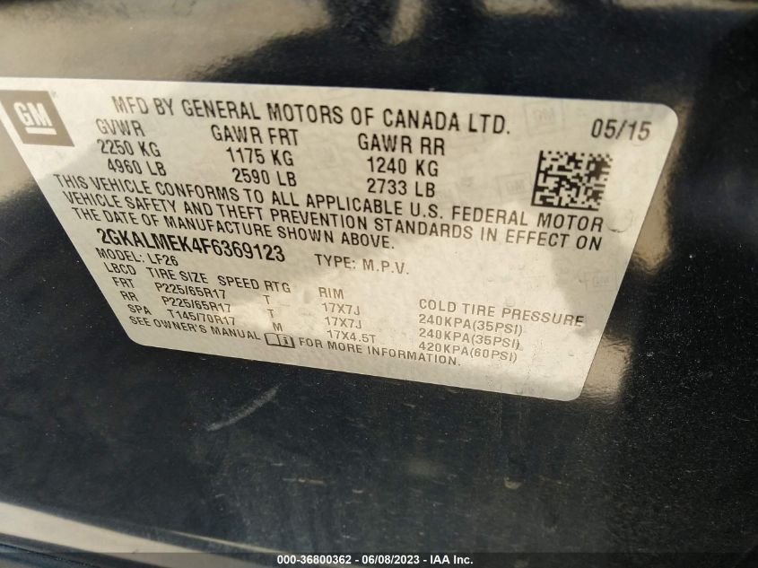 2015 GMC TERRAIN SLE - 2GKALMEK4F6369123