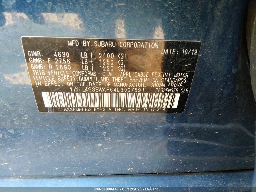 2020 SUBARU LEGACY SPORT - 4S3BWAF64L3007691