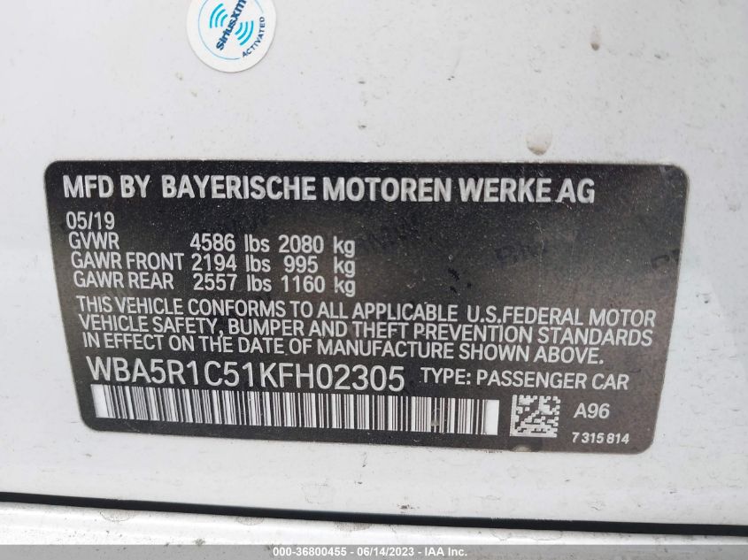 2019 BMW 3 SERIES 330I - WBA5R1C51KFH02305