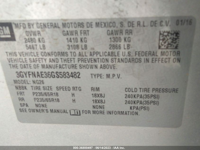 2016 CADILLAC SRX - 3GYFNAE36GS583482