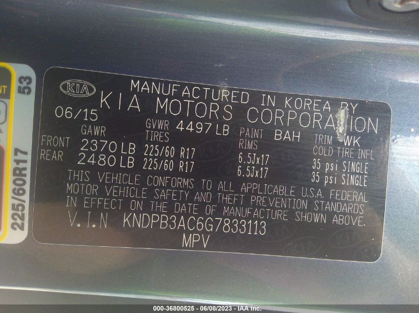 2016 KIA SPORTAGE LX - KNDPB3AC6G7833113