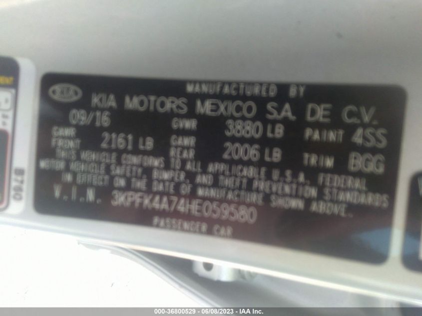 2017 KIA FORTE LX - 3KPFK4A74HE059580