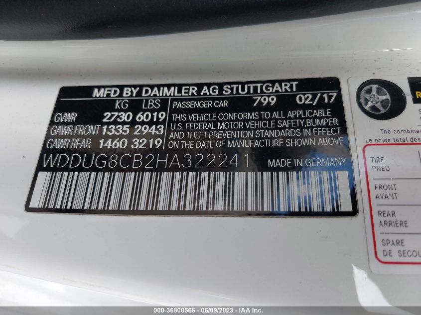 2017 MERCEDES-BENZ S-CLASS S 550 - WDDUG8CB2HA322241