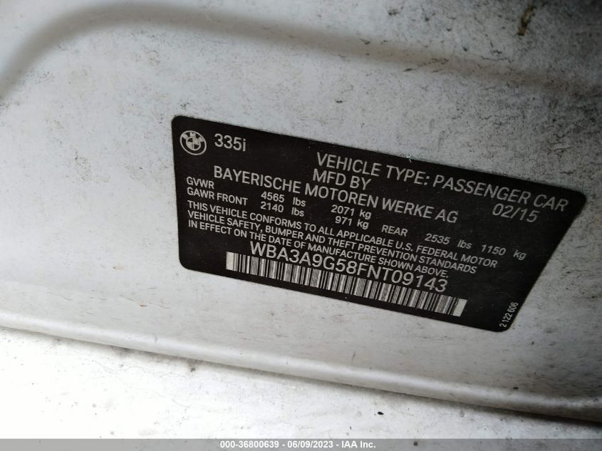 2015 BMW 3 SERIES 335I - WBA3A9G58FNT09143