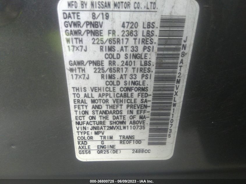 2020 NISSAN ROGUE S/SV - JN8AT2MVXLW110735