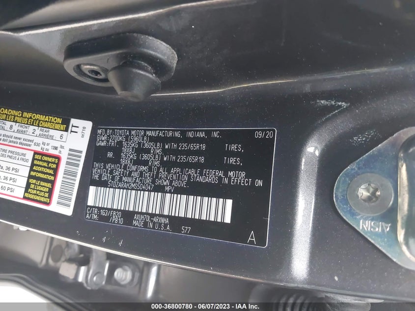 VIN 5TDZARAH2MS504047 2021 TOYOTA HIGHLANDER HYBRID LE